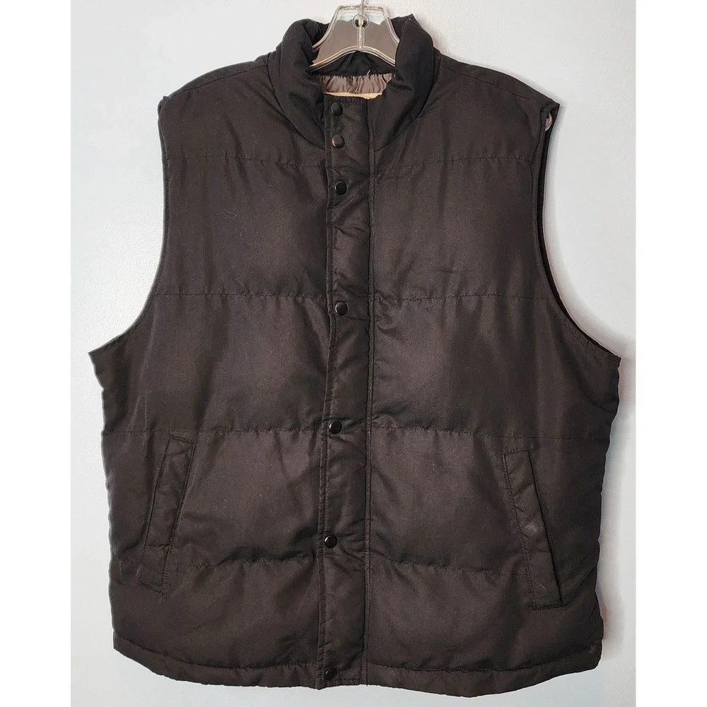 St Johns‎ Bay Mens Puffer Vest Black Full Snap Pockets Size L Lined Zip Snap